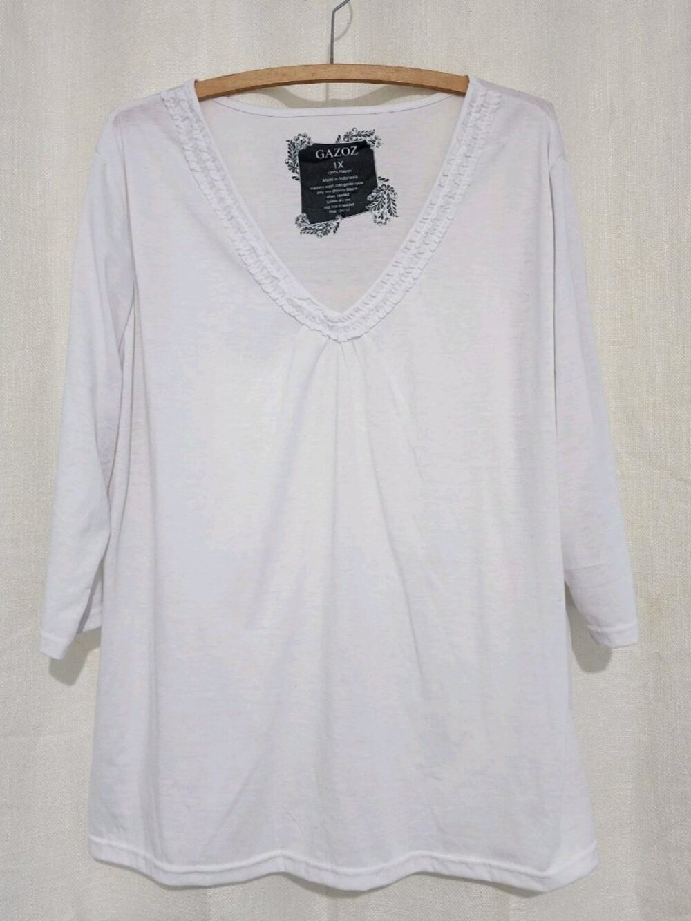 Women's Blouse T-shirt V-neck Pullover White Size 1X